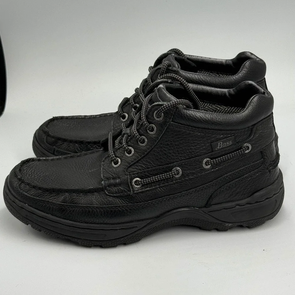 G.H. Bass Russ Men's 8.5M Black Leather Moc Toe Boots Grunge‎ Workwear 90s Y2K